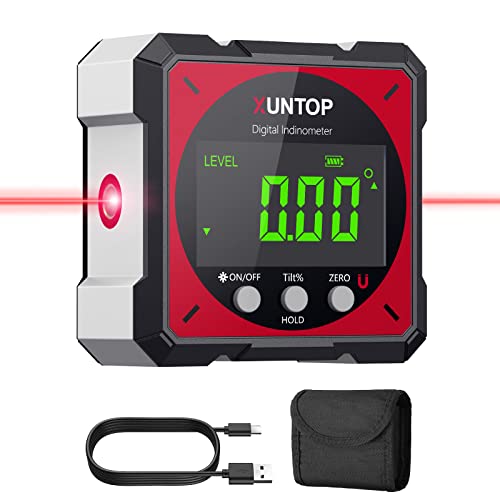 XUNTOP 4*90° Inclinomètre Numérique Rechargeable avec Fonction Laser Écran LCD